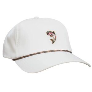 Elegant White Cap with Fish Embroidery